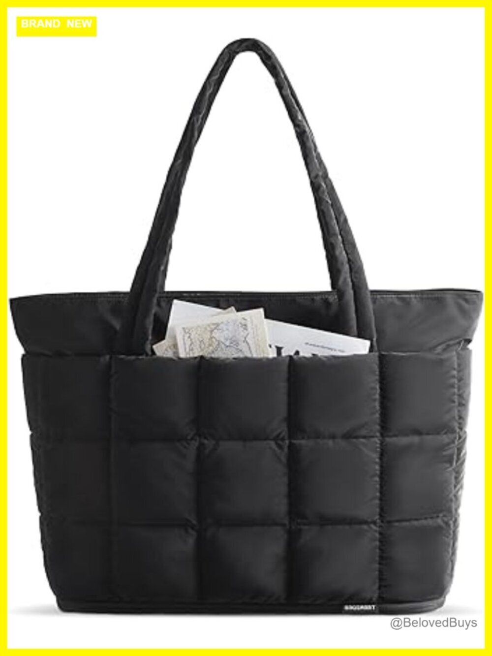 Expandable Puffer Tote Bag, Quilted Work Handbag, Travel Carry On Gym Bag